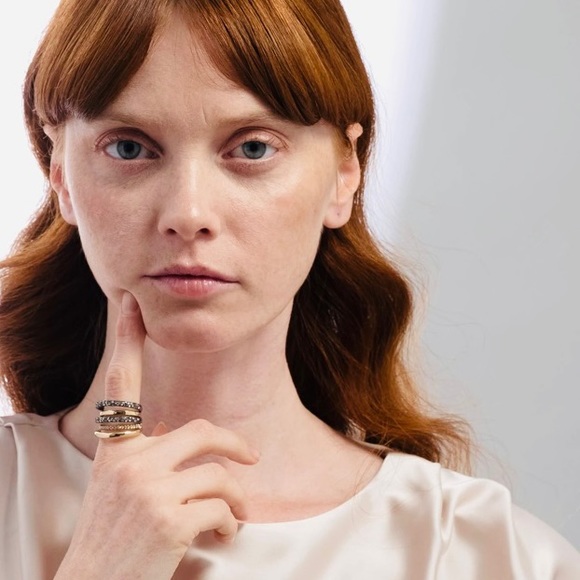 Alexis Bittar Two Toned Gold & Gunmetal Pavé Orbiting Crystal Layered Ring 7 - Picture 7 of 16